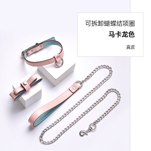 SM leather collar, dog chain, leash, leash to eat, rest bow, master slave bondage, flirting tool