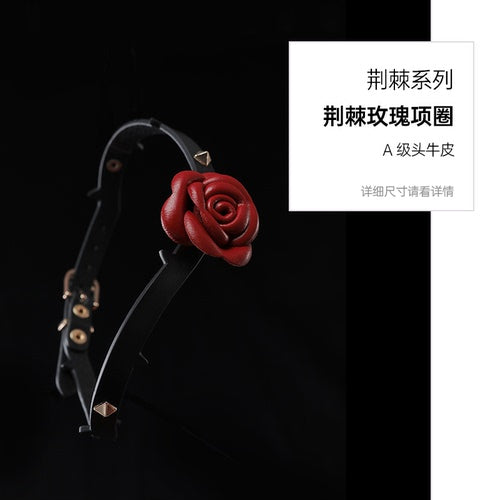 BDSM K9 Dog Slave Petplay Restraints Bondage Unisex Suit, 5PCS Sets Thorn&Roses Leather Arms&Legs Restraints, Collar