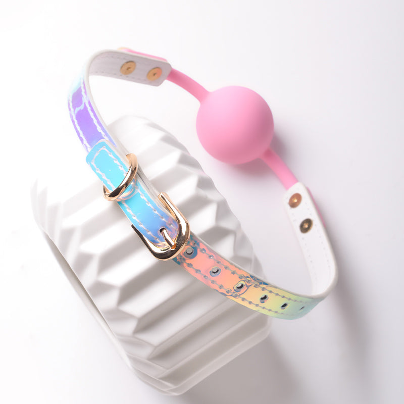 SM rainbow candy mouth ball mouth plug silicone saliva ball slave girl gag punishment props sex toys