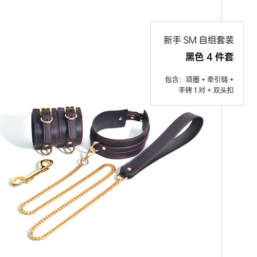 BDSM Unisex Leather Kit Bondage Set, Sex Game, 11 PCS Restraint Sets with Kinky Mouth Gag, Collar, Eye Mask, Handcuffs, Anklets, Spanking Paddle, Carrying Bags(Black, Red)
