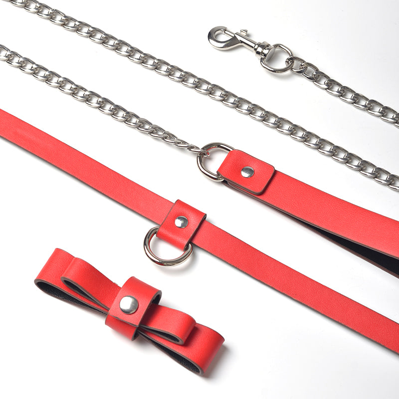 SM leather collar, dog chain, leash, leash to eat, rest bow, master slave bondage, flirting tool