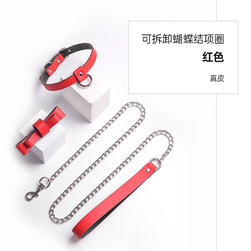 SM leather collar, dog chain, leash, leash to eat, rest bow, master slave bondage, flirting tool